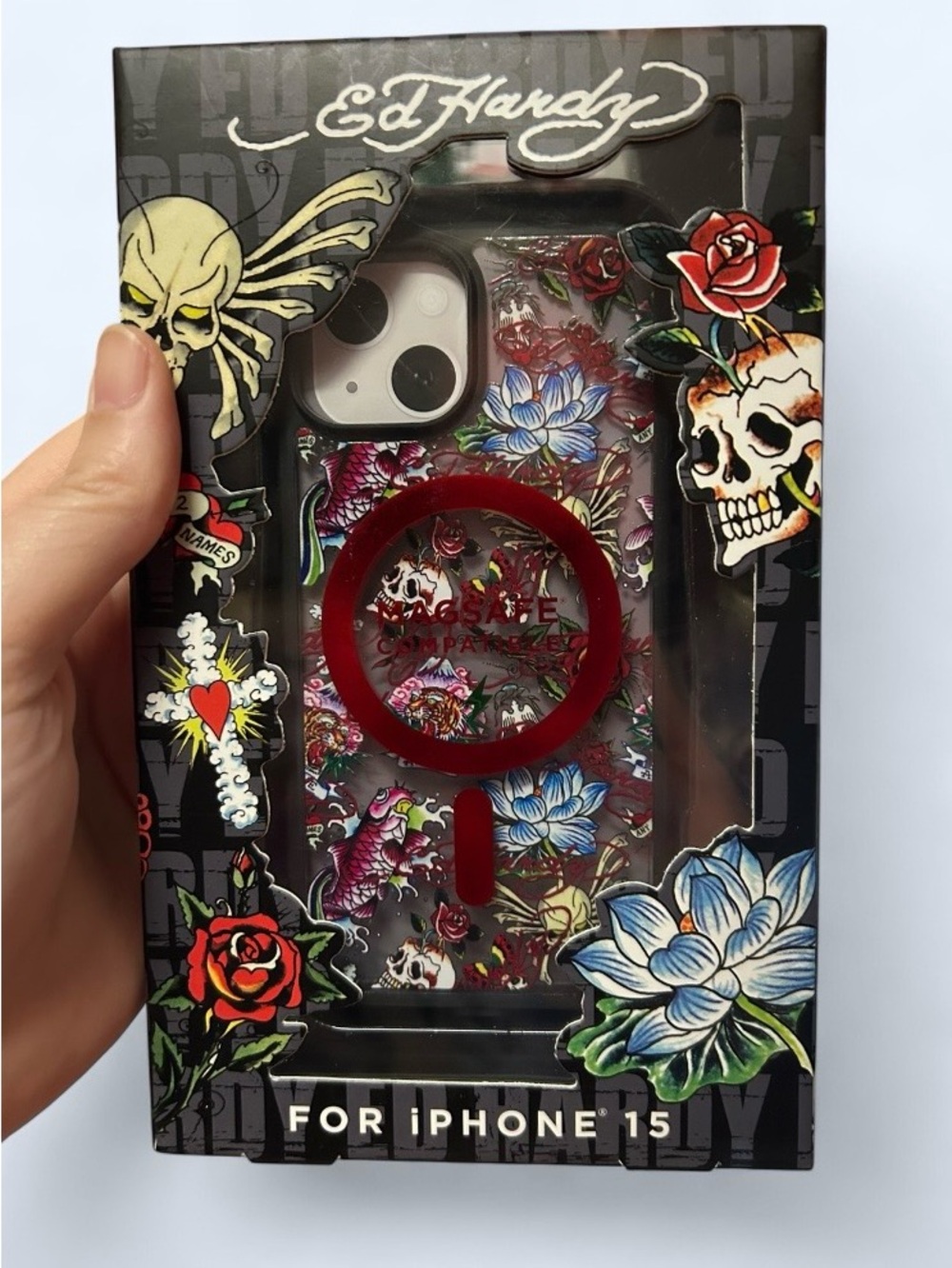 Ed Hardy iPhone 15 Case Tattoo Skull Rose Design - New in Box